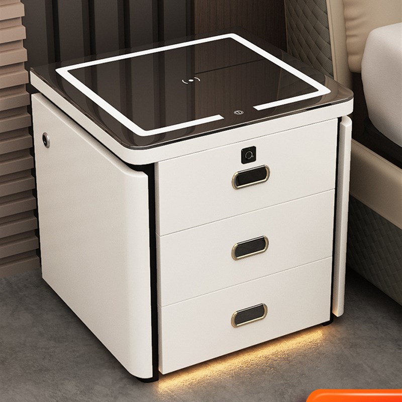 卧室智能床头柜简约现代多功能无线充电实K木高级感网红床边柜带