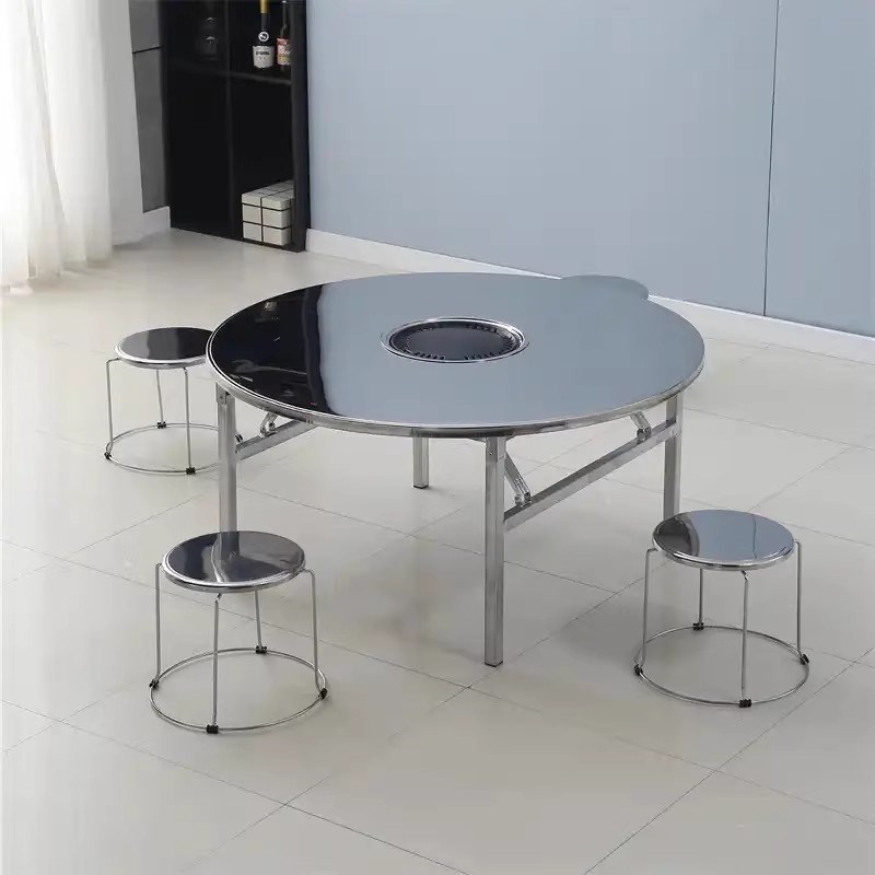 可折叠火锅桌烤肉桌一整套y小饭桌大圆桌子不锈钢摆摊桌长桌