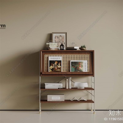 新中式中古风实木玄关柜q组合入户门置物玄关架客厅藤编储物柜定