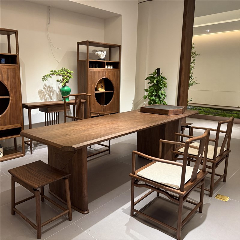 黑胡桃木家用客厅实木茶桌别墅大平F层现代简约大户型会所豪宅茶