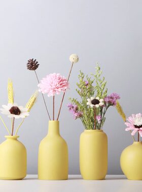套装创意插花干花装饰摆件简约客厅花艺桌面陶瓷小花瓶北欧白色