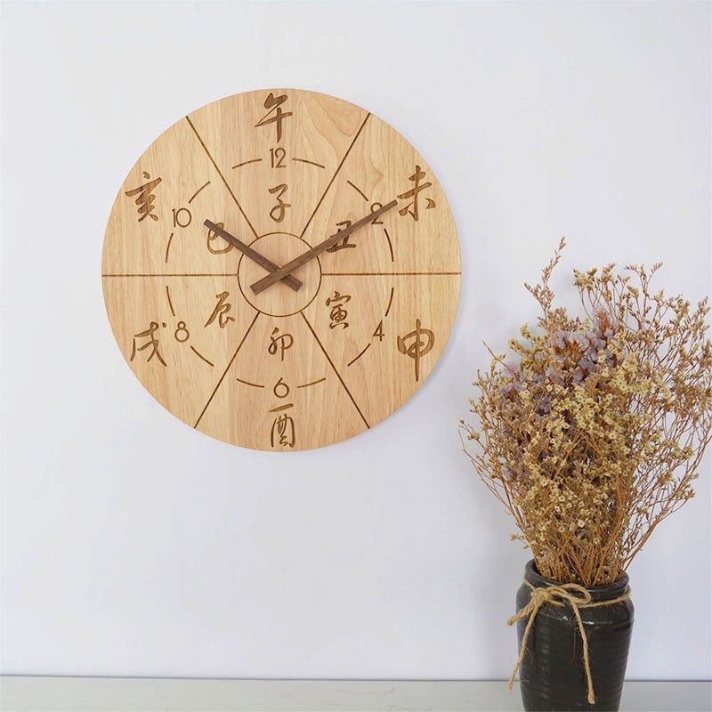 中式风格创e意十二时辰实木挂钟客厅卧室静音复古简约表现代装饰
