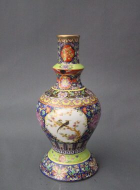 收藏摆件彩花瓶景德镇家居装饰展柜仿古做旧陶瓷珐琅