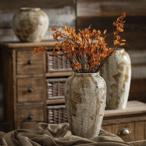 新中式侘寂风陶瓷大花瓶斑驳老旧粗陶罐玄关电视柜插X花装饰品摆