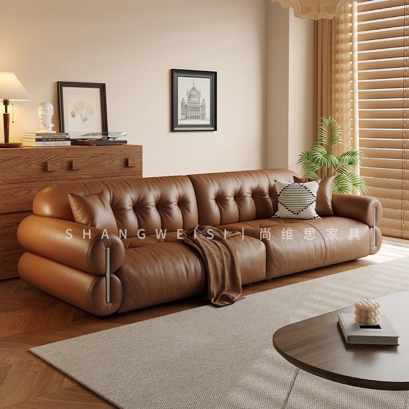 北欧轻奢法式覆古风黑糖云朵真皮沙发客厅2025新.款头层牛皮