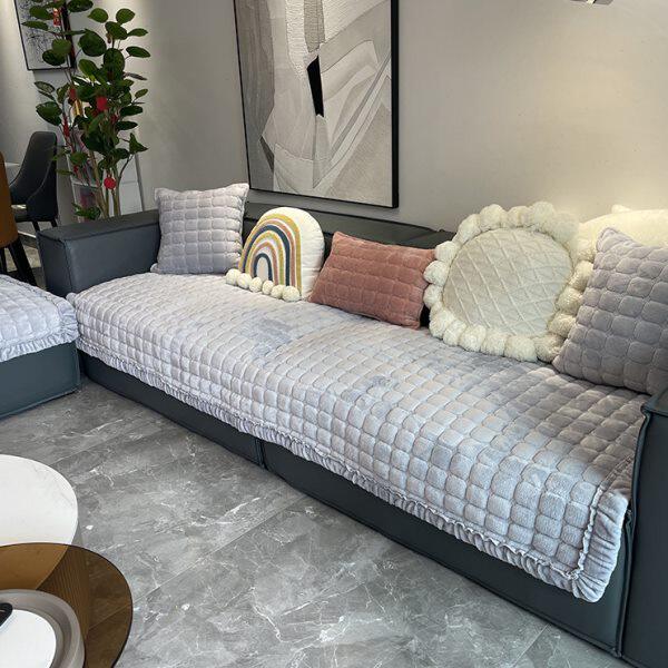 珊瑚绒沙发垫简约现代定做坐垫套北欧防滑加厚冬季巾法兰毛绒短绒