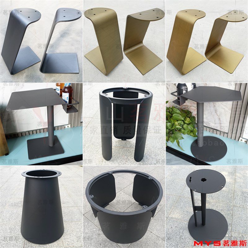 简约碳素钢黑色烤漆圆方桌腿茶几脚大理石角几岩板边几Z铁艺架底