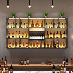 创意铁艺红酒架置物架新中式吧台子展示架餐厅壁挂式酒柜靠墙酒吧