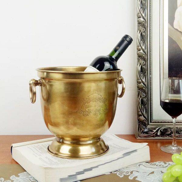 奢华手工花器红酒酒具香槟印度黄铜冰桶餐厅复古纯铜进口酒吧加厚