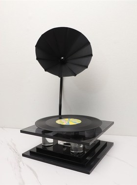 北欧极简轻奢水晶留声机摆u件样板房居家客厅桌面茶几工艺装饰品