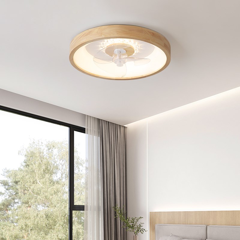 风扇灯北欧实木吸顶灯日式风格餐厅灯卧室房间家用隐形静音电扇灯