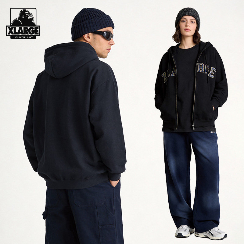 XLARGE连帽卫衣2026年新款春秋款宽松百搭潮流立体刺绣开衫外套男