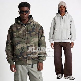 XLARGE中性风复古英文贴布绣连帽夹克2026年新款春秋季纯棉外套潮