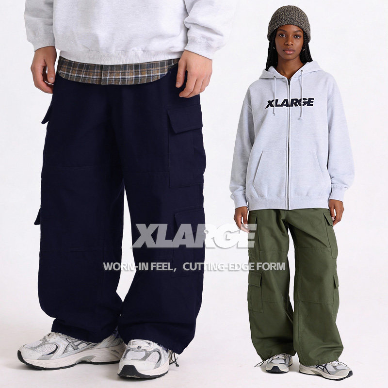 XLARGE街头风宽松纯棉裤子男女2026年新款春秋季双面料拼接工装裤,男装,时尚工装裤,淘宝优惠券,粉丝福利购,淘宝优惠卷