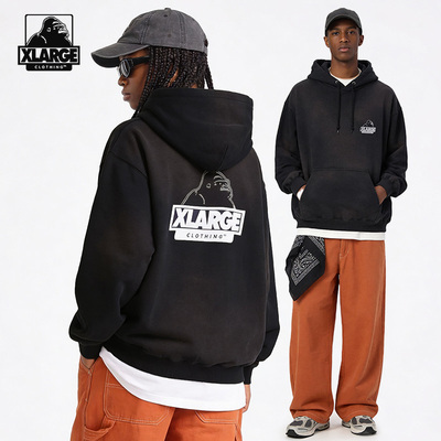 XLARGE拔染印花斜纹纯棉连帽卫衣