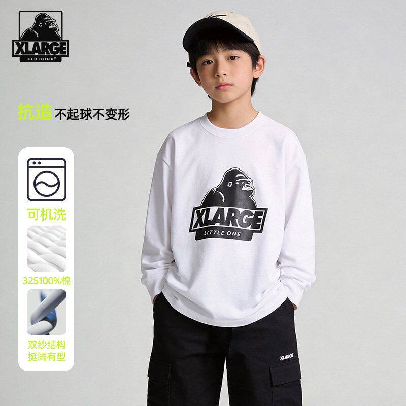 XLARGE儿童百搭印花上衣男女2026新款春秋圆领纯棉长袖T恤中大童图片
