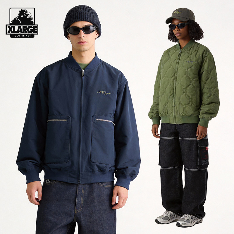 XLARGE双面绗缝夹克2026年新款秋冬季街头风刺绣百搭外套男女同款