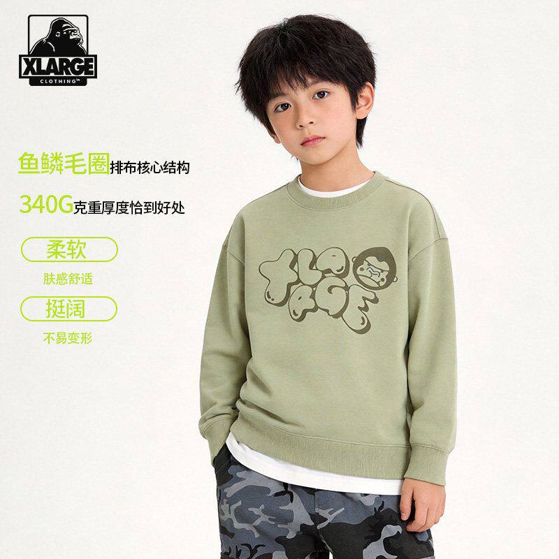 XLARGE男女童卡通印花圆领套头上衣春秋款2026年新款保暖透气卫衣图片