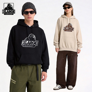 XLARGE美式风印花连帽卫衣男女同款oversize纯棉上衣