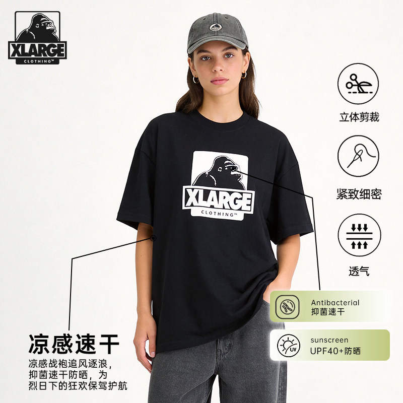 XLARGE街头风凉感冰皮圆领短袖T恤男女2026夏季新款宽松百搭上衣