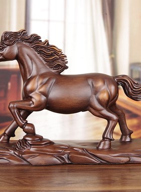 实木雕平步青云马摆件乔迁开业礼品千里J马到成功客厅办公室桌装