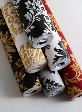 大红色3D欧式浮雕墙n纸 KTV餐厅酒吧包厢 奢华个性黑金色大花壁纸