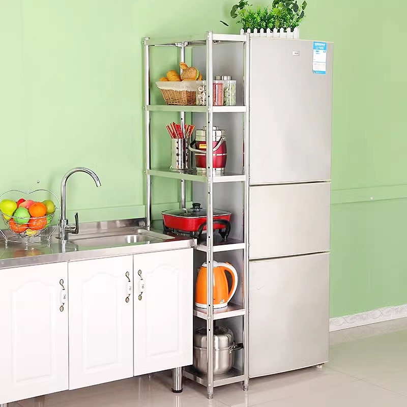 不锈钢置物架厨房夹缝宽20/25落地多层收纳层架冰箱洗衣机缝隙侧