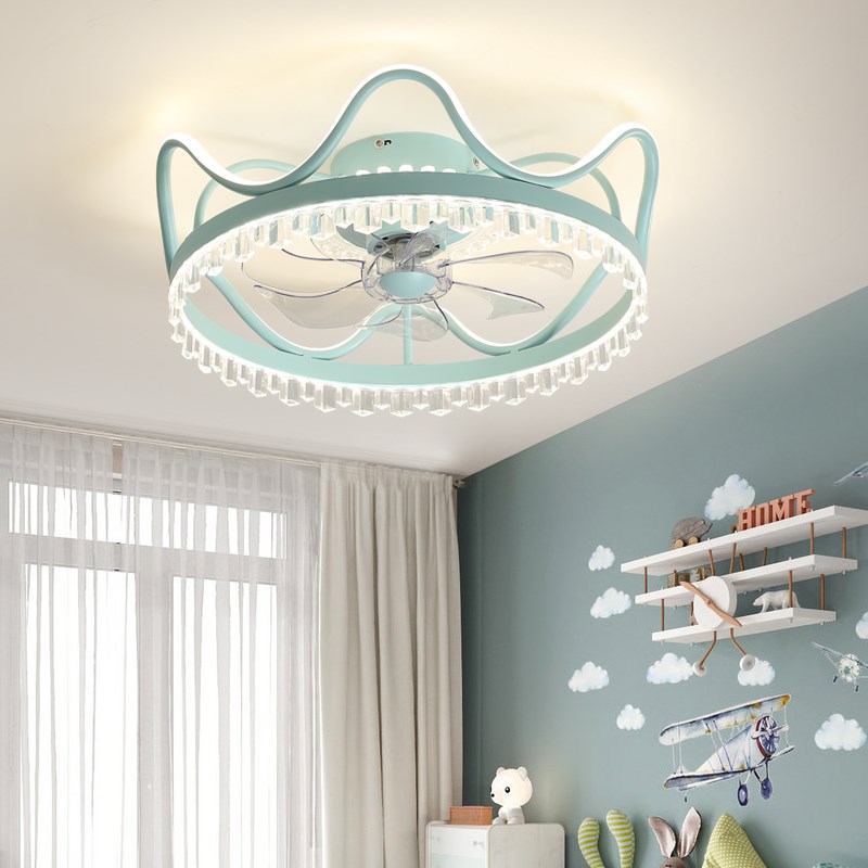 风扇灯轻奢卧室吸顶一体智能电扇灯儿童房网红创意皇冠吊扇灯家用