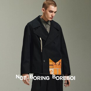 中性外套 定纺定染翻驳领短风衣马印花丝巾莫代尔落肩袢英式