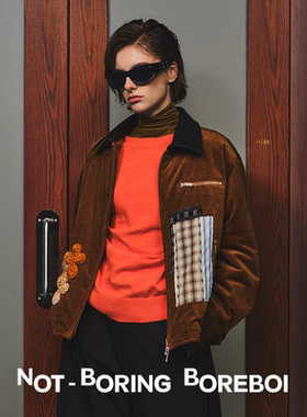 NB B丨MIU系 翻领廓形灯芯绒拼皮棉夹克 重工手工撞色贴补