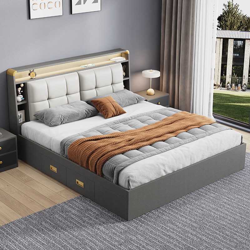 床榻榻米c床架定制软包高箱床储物床地台高端气压带抽屉1米8单人