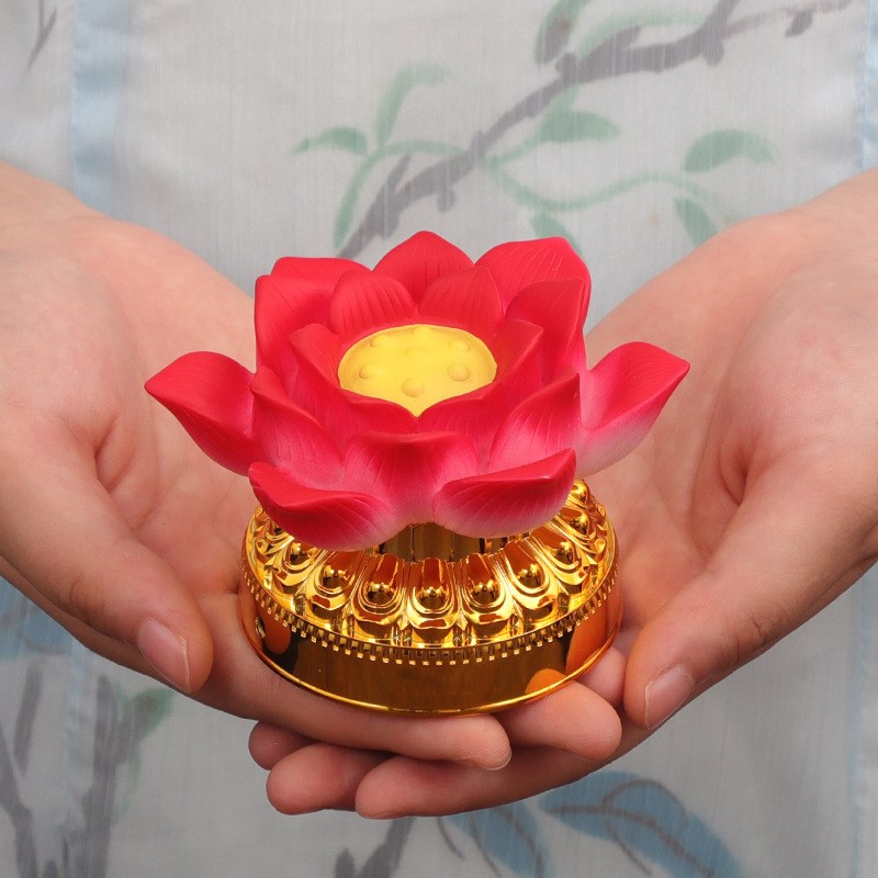 七彩莲花灯佛前供灯手心灯电池电源两用供佛电子灯LED七星长明灯