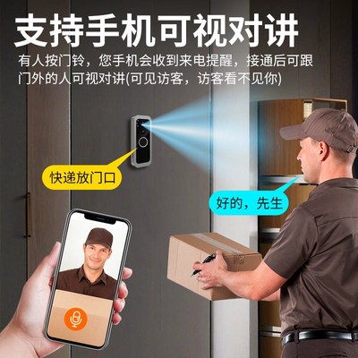 无线智能可视门铃家用监控带显示屏WiFi摄像头涂鸦智能猫眼手机远