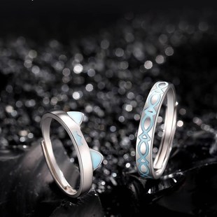 猫鱼之恋对戒男i女情侣开口可调节戒指个性精致轻奢高级感生日礼