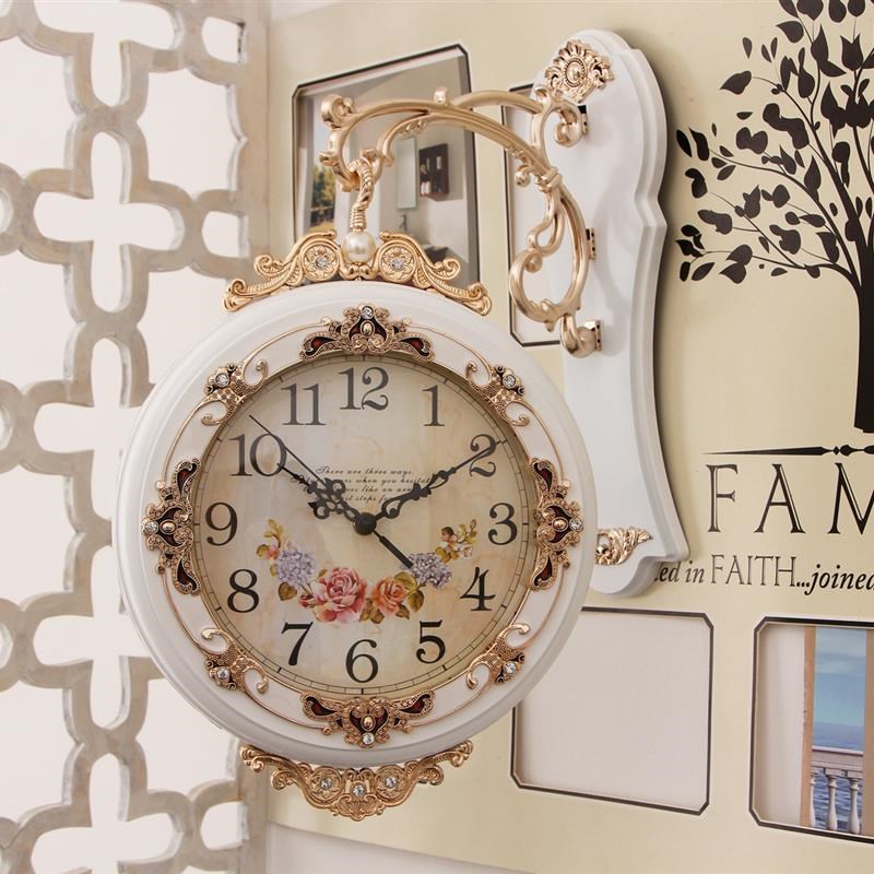 双面挂钟欧式创意表客厅静音田园时钟F表两面个性时尚现代简约挂