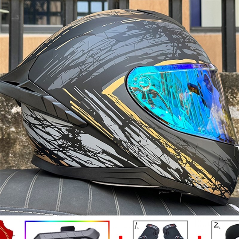 GSB新摩托车头盔男女蓝牙全盔双镜片机车跑车趴赛新国标3C认证A1