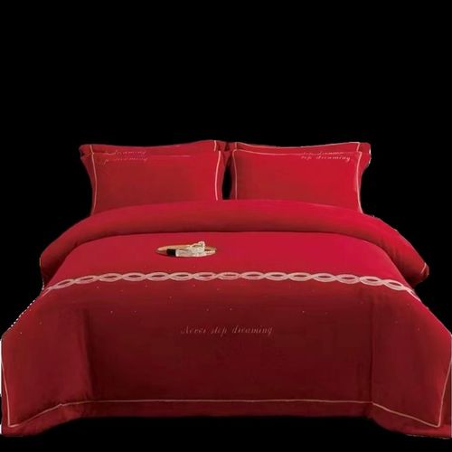 婚庆牛奶绒四件套大红色加厚珊瑚绒法兰绒床单冬天双面加绒毛绒被