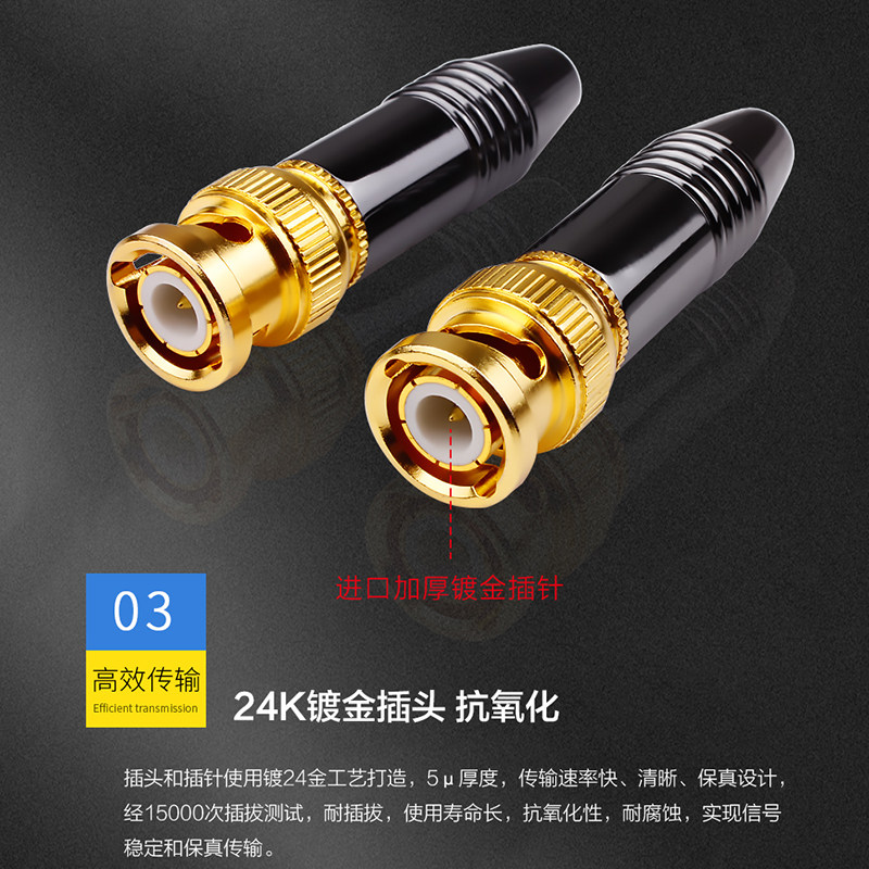 纯铜镀金BNC连接头 焊接Q9高清视频头 同轴线直播监控摄像机插头