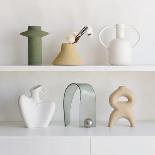 现代绿色清新高级感侘寂艺术抽象装饰品摆件样板间客厅电视柜摆设