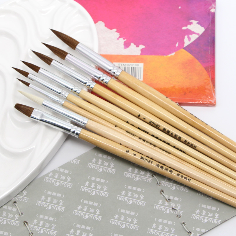 MONET莫奈水彩笔水粉笔丙烯油画笔尖头圆头平头颜料画笔平头刷狼