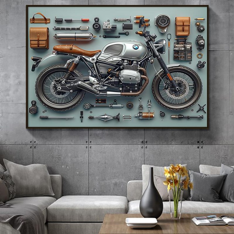 摩托车挂画高级感led带灯壁画电竞房网咖机车挂画男孩卧室装饰画