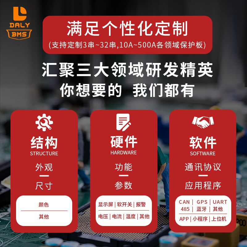 达锂4串12V动力锂电池保护板聚合物14.4伏BMS 带均衡器200A大电流