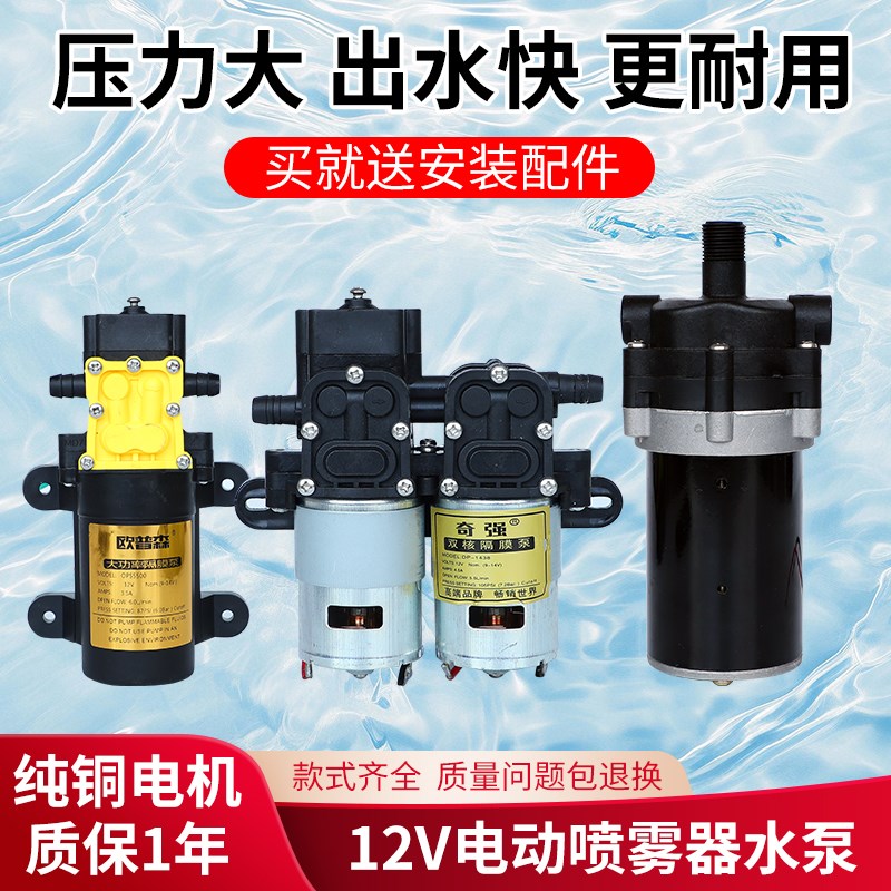 农用12V电动喷雾器水泵高压隔膜泵双核三缸四缸自吸泵打药机电机