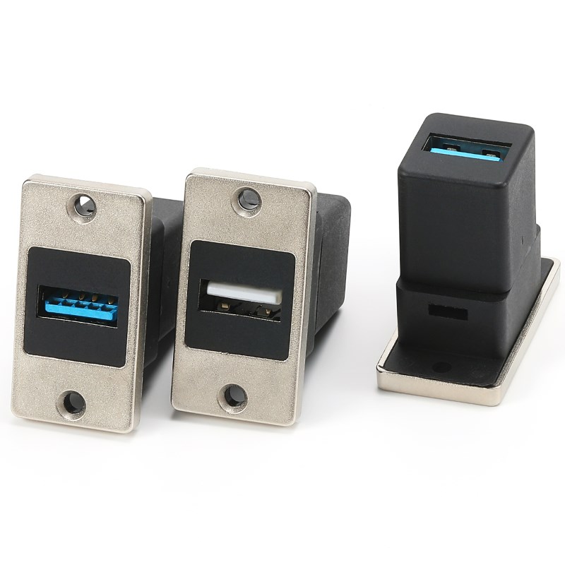 长方形USB3.0插座金属面板数据模块双通直插母座车载设备A-B接口