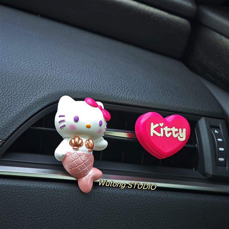 可爱黑皮美人鱼KT猫车载香氛空调出风口香薰石膏扩香石女生车内饰