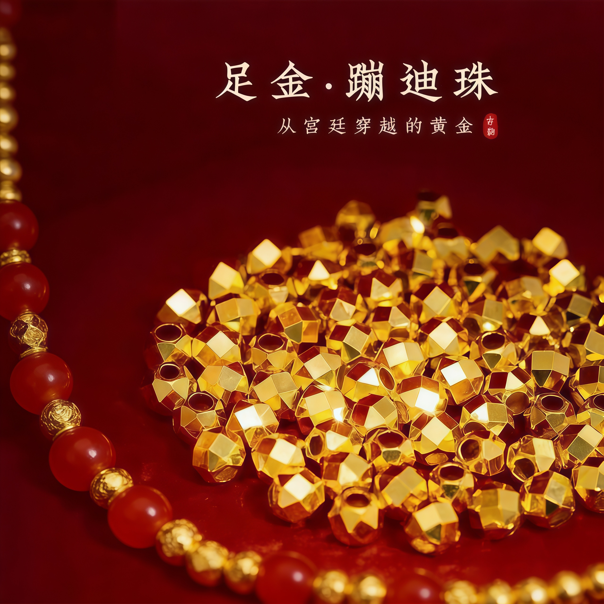 【HEHM】黄金999足金蹦迪珠 3D硬金小珠子散珠古法转运珠路路通