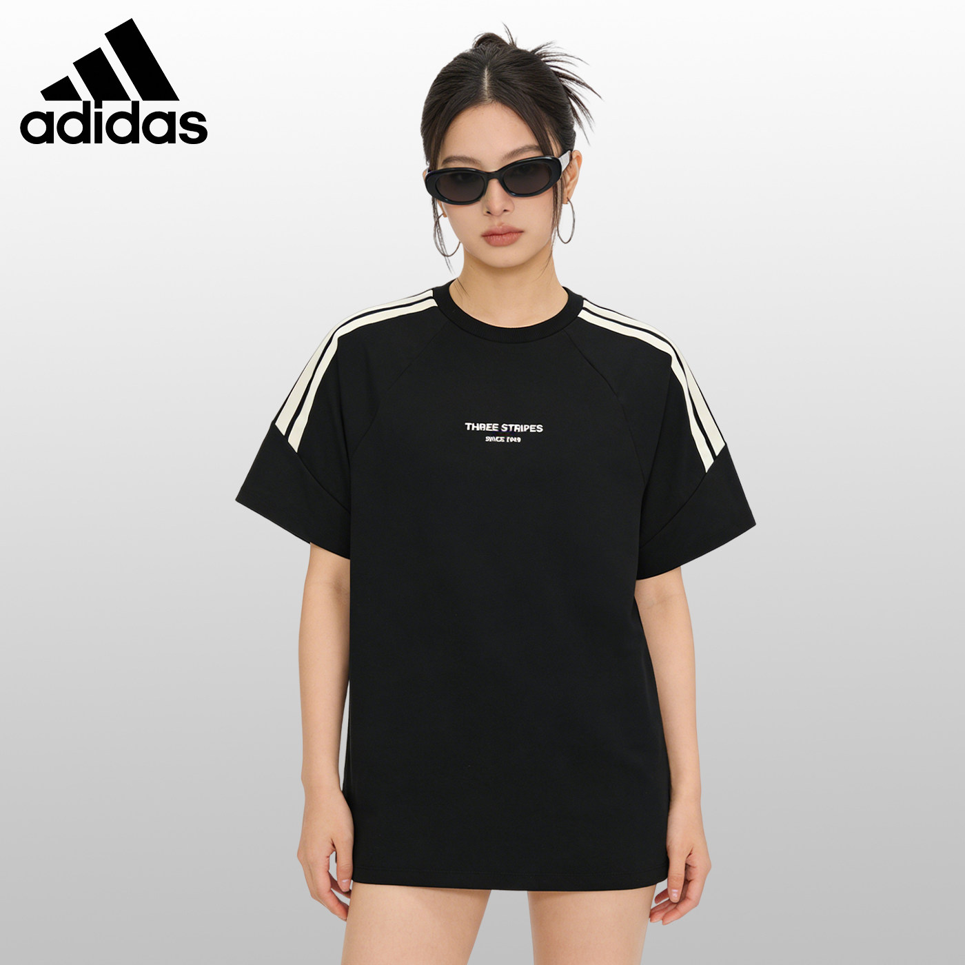 adidas阿迪达斯短袖女男情侣2026新款休闲运动上衣圆领T恤JY8306