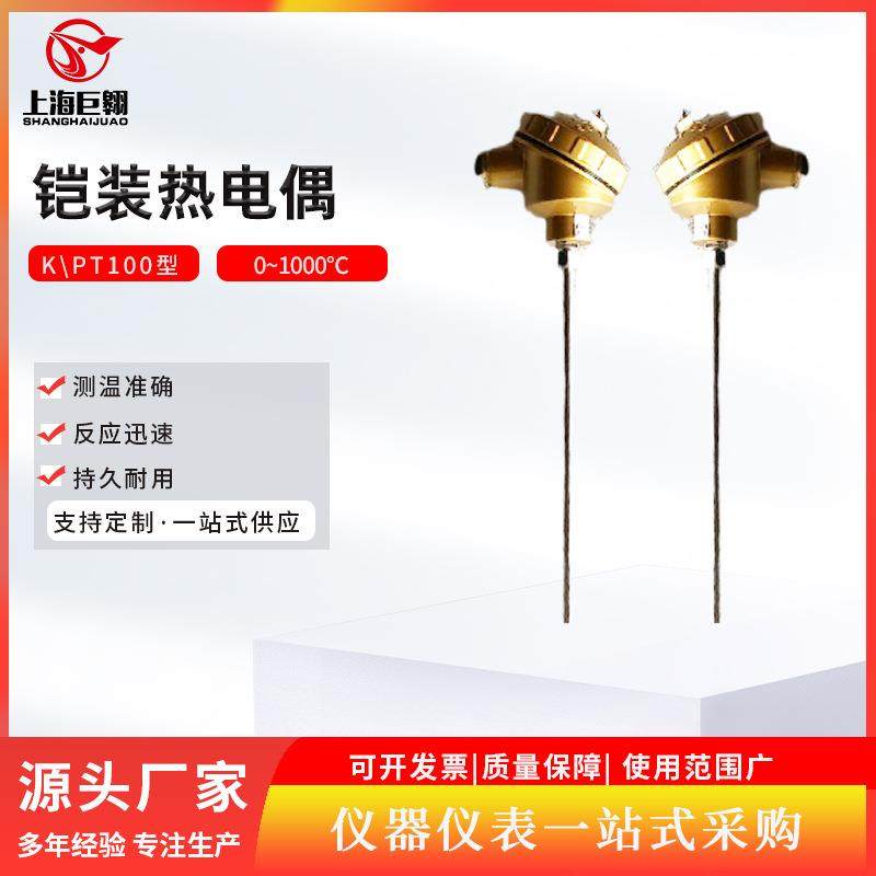 铠装热电偶WRNK-130不锈钢K型温度传感器工业电炉测温0~1000℃