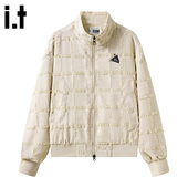 i.t 小香风外套潮 男女同款 izzue卡其猫须格子痞帅慵懒风男装 秋季