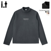 t恤上衣 长袖 izzue双面绒加厚打底衫 男秋冬半高领内搭加绒美式